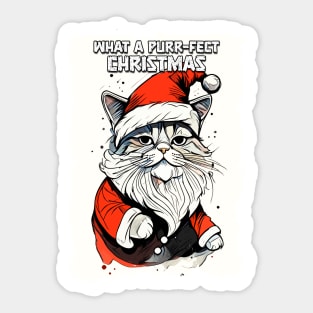 Funny Christmas Quote Cute Santa Claus Cat Illustration for Pet Lovers and Owners Sticker